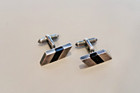 Vintage Antonio Pineda 970 Silver Modernist Taxco Obsidian Cufflinks — photo 2