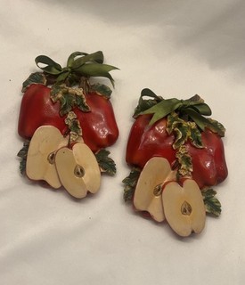 Vintage Pair Apple Kitchen Wall Hanging Decor Granny Core Set 2 Homco Style