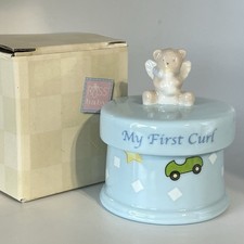 Russ Blue Baby Boy Berrie Angel Bear My First Curl Keepsake Trinket Box