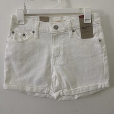 PICK SIZE - Levi Womans Original Red Tab WHITE Mid-Length Jean Shorts