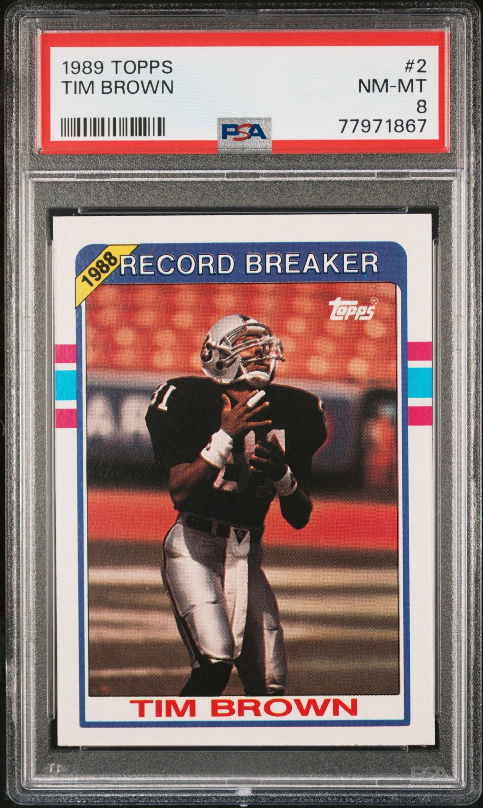 1989 TOPPS #2 TIM BROWN PSA 8