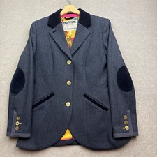 Joules Tweed Jacket UK 12 Navy Wool AUSTINE Parade Hacking Herringbone Country