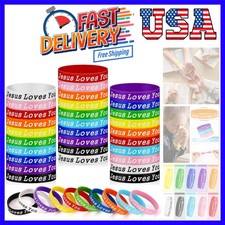 42pcs Jesus Loves You Silicone Bracelets Bulk Colorful Christian Jesus Rubber...