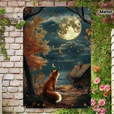 utumn Night Farmhouse Scene Metal Tin Sign Vintage Rustic Metal Tin Sign