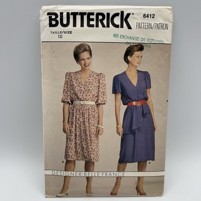 Vtg Butterick 6412 Belle France Misses Designer Dress Pattern size 10 UC FF