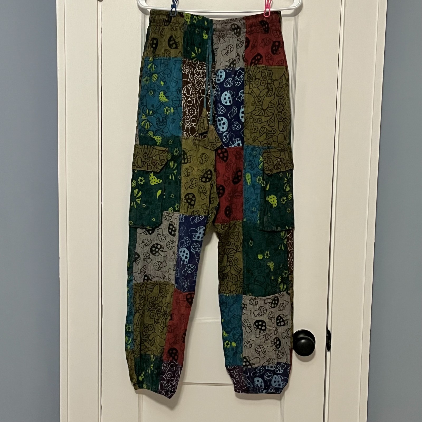 Pull on mushroom patchwork multicolor joggers siz… - image 1