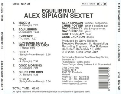 ALEX SIPIAGIN SEXTET - EQUILIBRIUM NEW CD