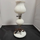 Vintage White Milk Glass Hobnail Hurricane Table Lamp Gone With The Wind MCM