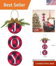 Christmas JOY Wall Sign with Buffalo Check Plaid Wreath