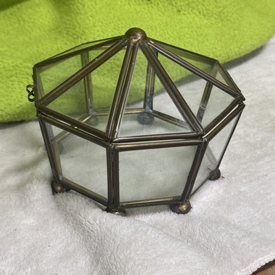 Vintage Geometric, Glass And Brass Jewelry Or Trinket Box ￼