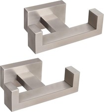Bath Double Towel Hook- SUS304 Stainless Steel Square Robe Brushed Nickel