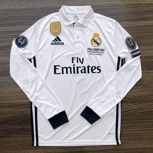 Real Madrid Ronaldo #7 Champions League 2016-17 Home Long Sleeve Jersey size L