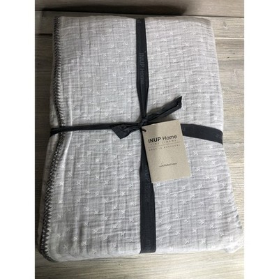 INUP Home Fine Linens 100% Cotton Gray Coverlet Blanket QUEEN Made in Portugal