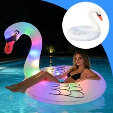 Solar Inflatable Swan Pool Float with LED Color Changing Light, Adult Swim Ring
