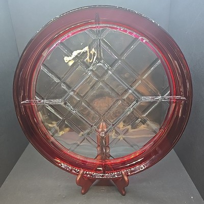 Stuning Indiana Glass Ruby Red Divided 5 Part Relish Dish Round Serving Tray 12''