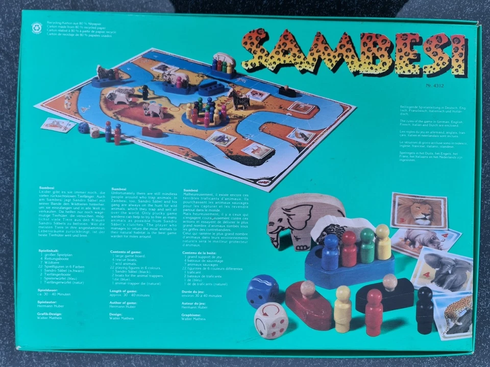 Sambesi - HABA 1994 - für  2-6 Spieler ab 7 Jahren -Retten Tiere vor Tierfängern - Bild 2 von 3
