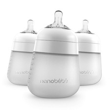 3-Pack 9oz Nanobebe Flexy Silicone Baby Bottle Anti-Colic Natural Feel White