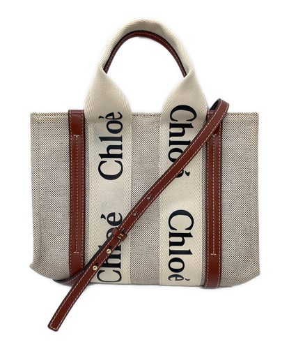 Chloe Woody Beige Canvas Leather 2 Way Tote Bag Logo Italy Auth - Picture 21 of 24