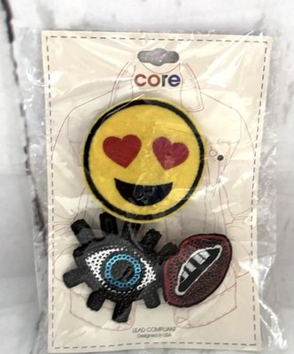 NEW SEQUIN Heart Eye Emoji Lips EMBROIDERED PATCH PINS SET 3