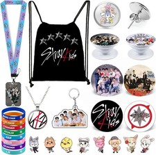 Stray Kids Gifts Set, Including Drawstring Bag Backpack, Necklace, Earrings,...