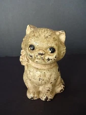 ANTIQUE HUBLEY CAST IRON 5" STILL PIGGY BANK KITTEN KITTY CAT W/ PINK BOW