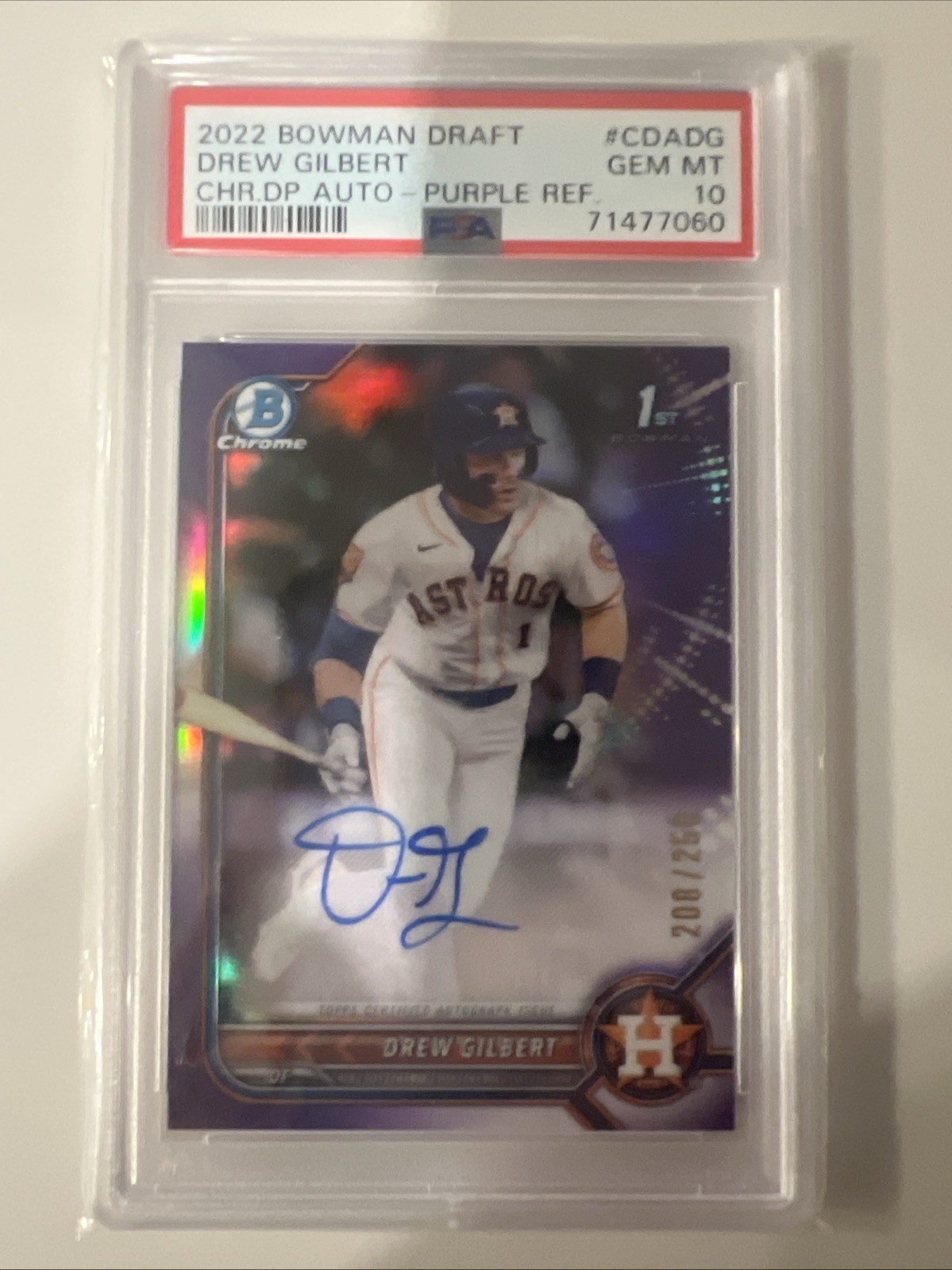 2022 Bowman Draft DREW GILBERT 1st Chrome Auto Purple /250 PSA10 RC Autograph