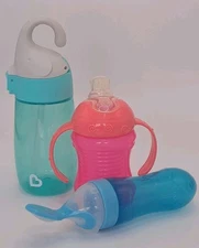 Nuby Feeding Bottle W Spoon, Munchkin Sippy Cups, Flip N Lock Straw And Step 1 