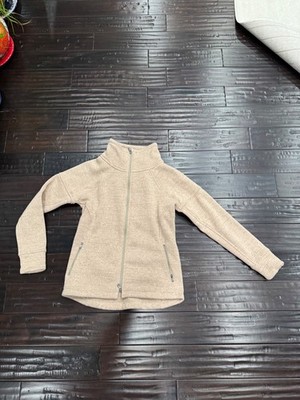 prAna Fleece Jacket Size M Beige Full Zip Mock Neck Sweater Knit Cozy
