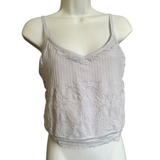 Aerie Superchill Real Good Floral Lace Cami Crop Top Blue Gray Size Large