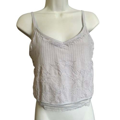 Aerie Superchill Real Good Floral Lace Cami Crop Top Blue Gray Size Large - Picture 1 of 8