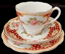Roslyn English Fine Bone China  “ROSAMUND” Vintage Tea Cup Saucer & Plate Trio
