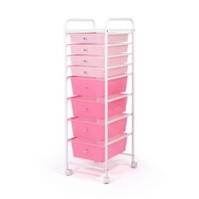Essentials 8-Plastic Drawer Rolling Storage Cart with Wheels in Pink,13 in. Wx14