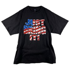 Vintage WWE Men's The Rock Wrestling 2001 Graphic USA-Flag T Shirt Black (XL)