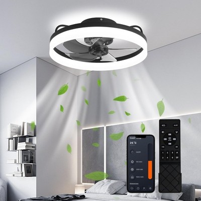 20'' Modern Fan Lights Flush Mount LED Ceiling Light kit With Remote APP Control