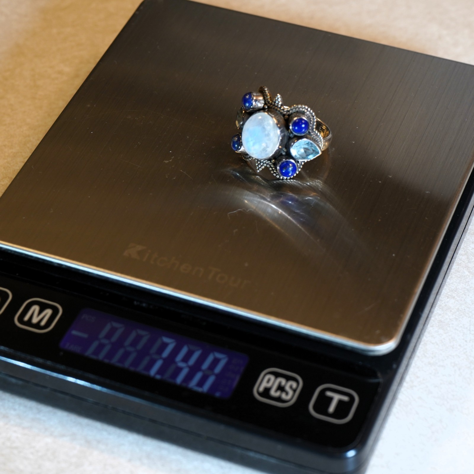 Large Statement Ring (Moonstone center + Lapis + … - image 3