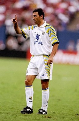 Hristo Stoichkov of Parma AC indicates to team mates at a match ag- Old Photo