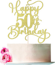 Gold Glitter Happy 50th Birthday Cake Topper 1pcs