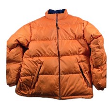 LL Bean Goose Down Puffer Jacket Mens XLT Reversible Orange Navy Super Puffy VTG