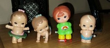 4 Vintage 1977 Tomy Wind-Up Baby Dolls Walker Crawl Walk Mini Toy 3.5  WORKS 