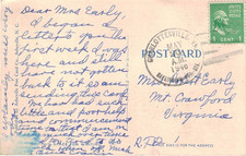 1946 Sanatorium Rur. Sta, Charlottesville, Virginia Cancel on a Postcard -- DPO