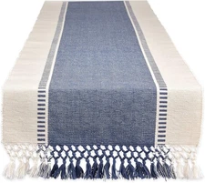 DII Dobby Stripe Woven Table 13x72" (13x77.5, Fringe Included), French Blue 