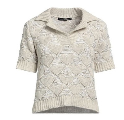 NWT Marco Rambaldi All Over Hearts Bulky Knit High Quality Short Sleeve Polo Top