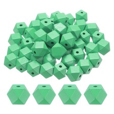 50pcs 20mm Medium Green Geometric Wood Beads 3.3mm Large Hole for Jewelry Making