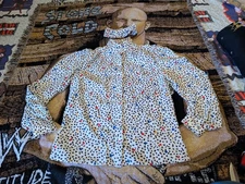 80s Vintage Dalmatian Print Blouse Womens 8 Polka Dot Top Collar Cover