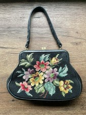 Vintage Handtasche Gobelin Blumenstickerei Sc...
