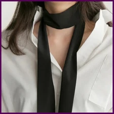 5X190CM Women Narrow Long Scarf 190x5cm Solid Color Chiffon Silk Rubber Red Tie