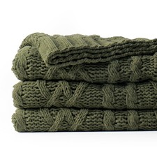 Olive Green Throw Blanket for Couch, Chunky Cable Knit Blanket, Woven Soft Co...