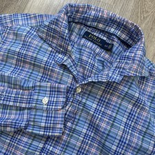 Polo Ralph Lauren Shirt Mens Small Blue Plaid Long Sleeve Button Down Classic
