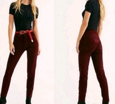 FP We The Free Stella Wine Velvet Pants Skinny Fly Buttons High Rise Ankle 26
