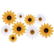9 PCS Sunflower Yellow Paper Fans Handheld Party Decorations Floral Birthday